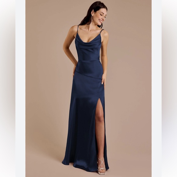 Db Studio Dresses & Skirts - DB STUDIO Cowl Neck Sheath Dress Navy Blue Size 12